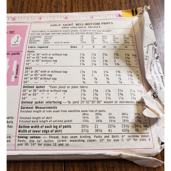 Simplicity 5208 Girl Skirt Unlined Jacket Bell-Bottom Pants Child 14 CUT - Picture 4 of 6